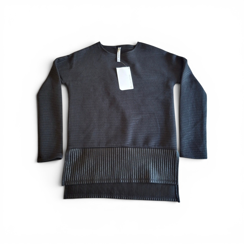 Fabletics Women's Black Crewneck Sweater with Ribbed Hem Detail